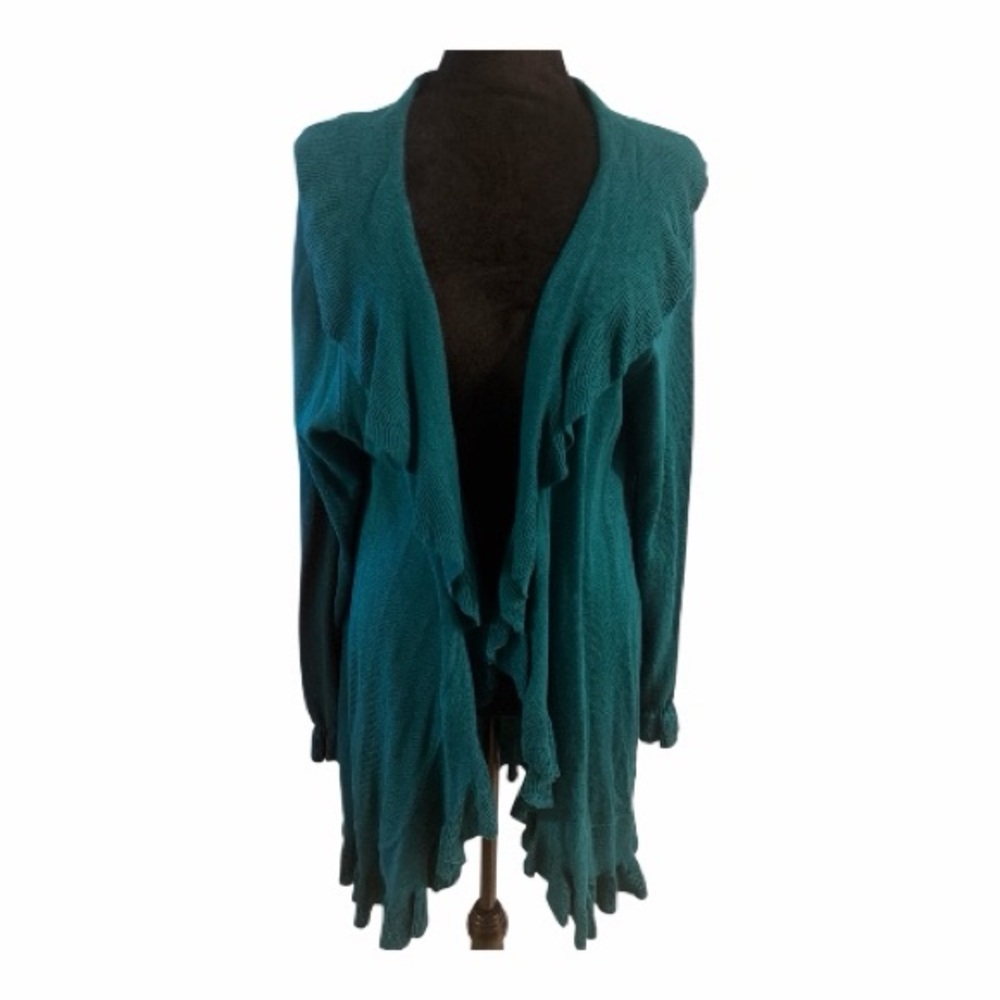 Joseph A Teal Ruffle Cardigan Sweater Size XL - Picture 4 of 4